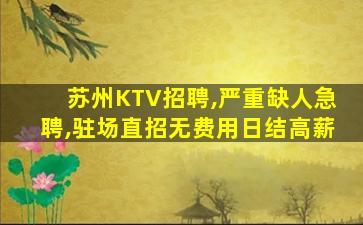 苏州KTV招聘,严重缺人急聘,驻场直招无费用日结高薪