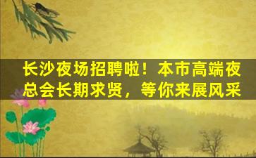 长沙夜场招聘啦！本市高端夜总会长期求贤，等你来展风采